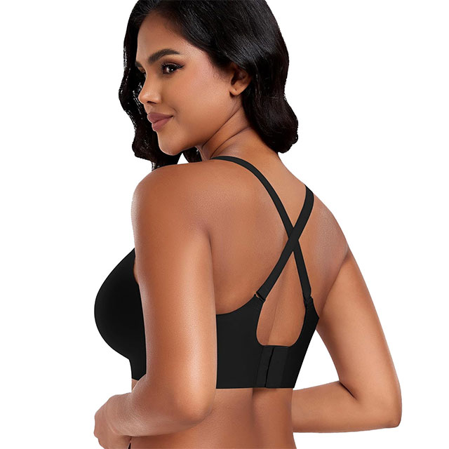 C&oacute;modo sujetador de nailon sin costuras con cuello en V cl&aacute;sico para mujer con correa cruzada