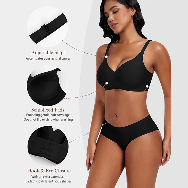 C&oacute;modo sujetador de nailon sin costuras con cuello en V cl&aacute;sico para mujer con correa cruzada